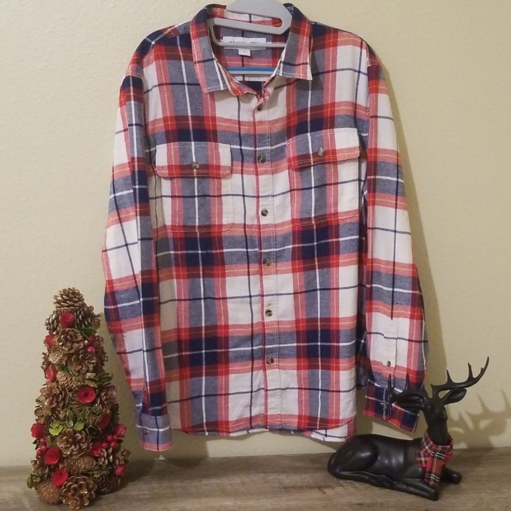 Flannel Plaid Mens Large Flex Fit Long Sleeve